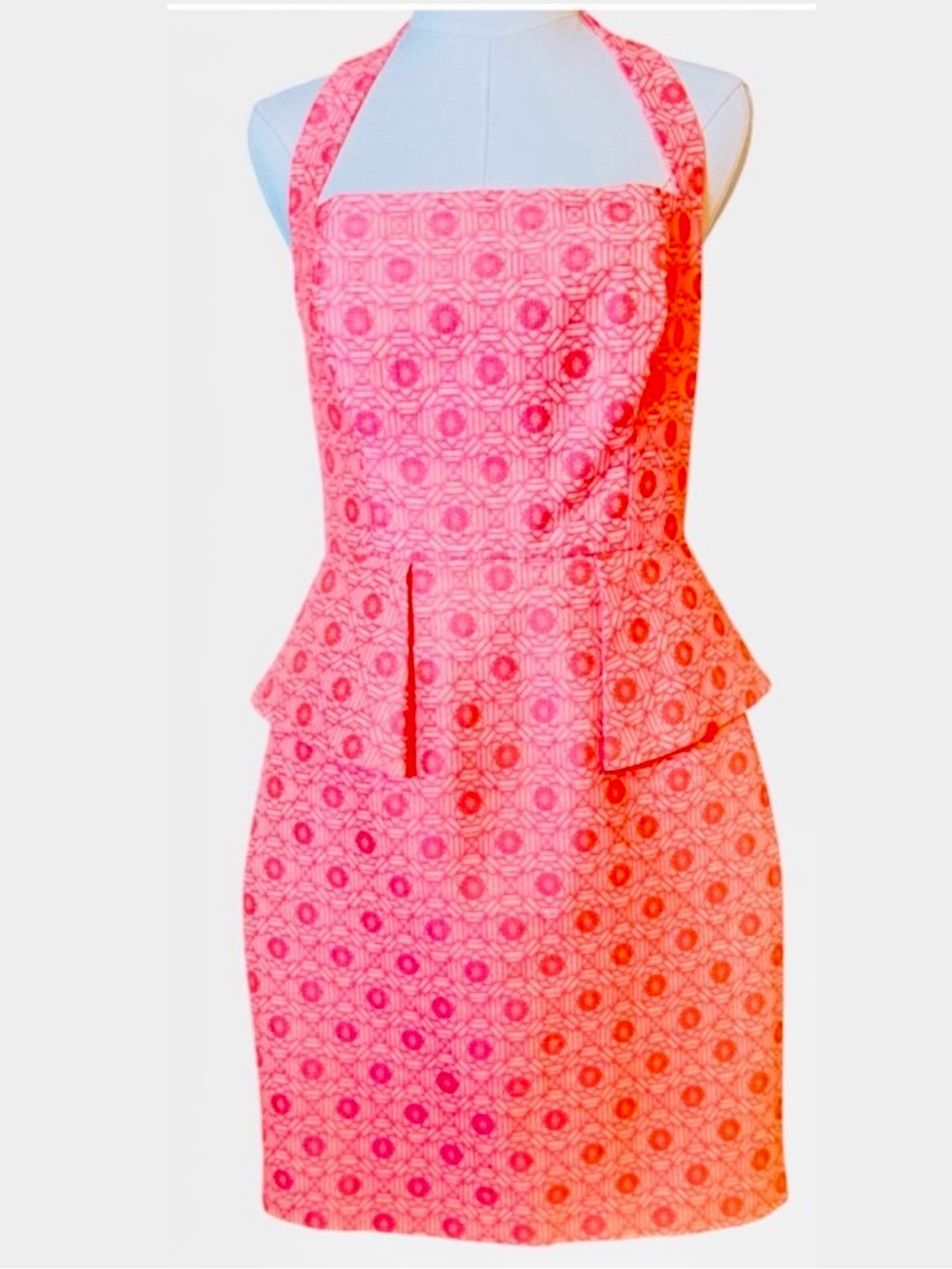 LAUNDRY BY SHELLI SEGAL Neon Pink Jacquard Halter Mini Dress